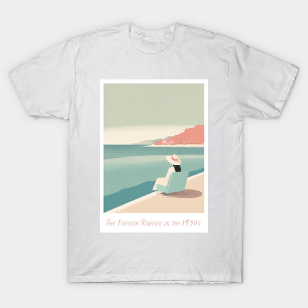 Vintage Retro Minimal 1930s French Riviera Beachfront" T-Shirt by POD24